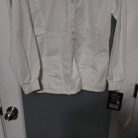 WonderWink WonderFlex Women White Scrub Top Long Sleeve Button Snap Sz Small - Picture 3 of 10